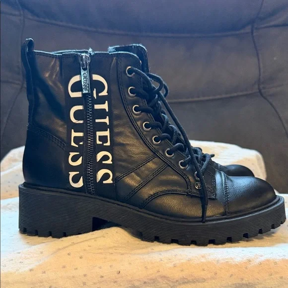 GUESS Black Moto Boots with Logo Detail - Picture 1 of 7